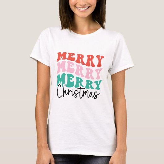 Merry Merry Merry kerst T-shirt (Voorkant)