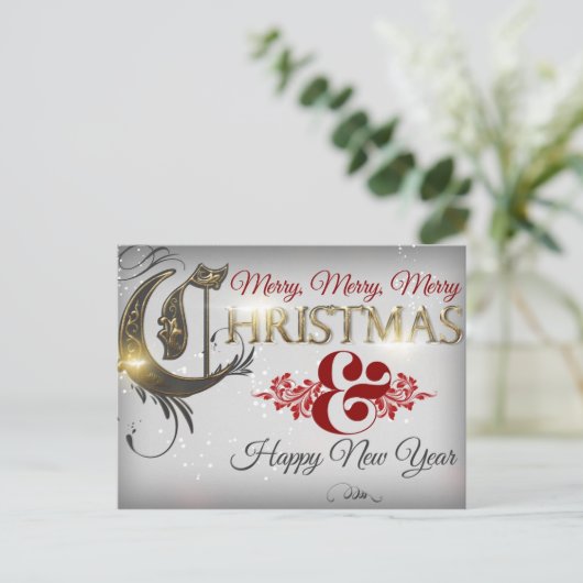 Merry Merry Merry Kerstmis en een gelukkig nieuwja Feestdagenkaart (Staand voorkant)