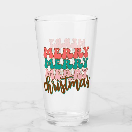 Merry Merry Merry kersttypografie Glas (Voorkant)