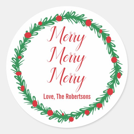 Merry Merry Merry Labels, Gift Labels, Kerstmis Ronde Sticker (Voorkant)