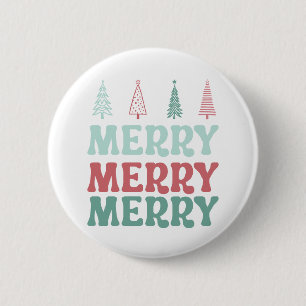 Merry Merry Merry met Pastelkleurige Boho Kerstbom Ronde Button 5,7 Cm