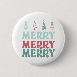 Merry Merry Merry met Pastelkleurige Boho Kerstbom Ronde Button 5,7 Cm