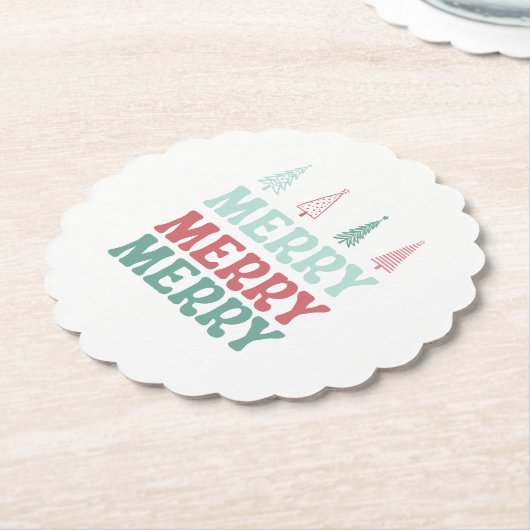 Merry Merry Merry with Pastel Boho Christmas Trees Kartonnen Onderzetters (Gekanteld)