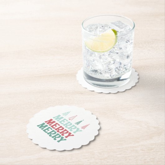 Merry Merry Merry with Pastel Boho Christmas Trees Kartonnen Onderzetters (Insitu)