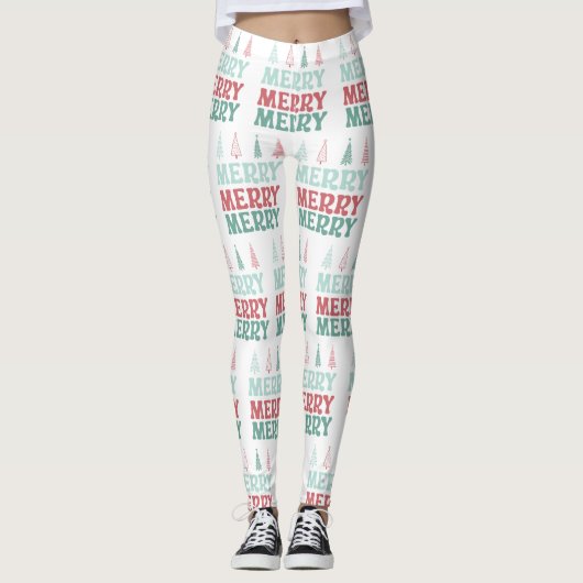 Merry Merry Merry with Pastel Boho Christmas Trees Leggings (Voorkant)