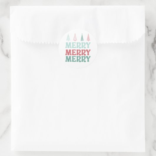 Merry Merry Merry with Pastel Boho Christmas Trees Ronde Sticker (Tas)