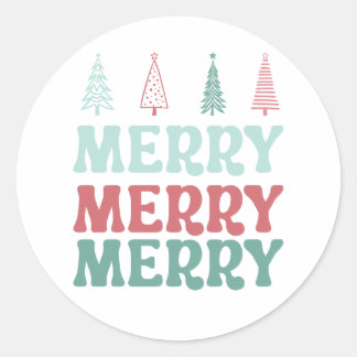 Merry Merry Merry with Pastel Boho Christmas Trees Ronde Sticker