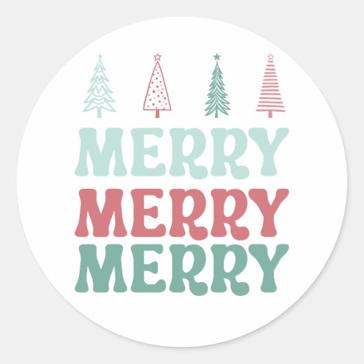 Merry Merry Merry with Pastel Boho Christmas Trees Ronde Sticker (Voorkant)
