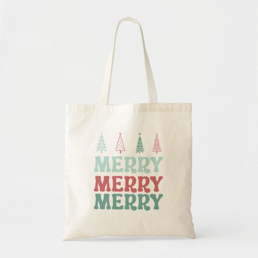 Merry Merry Merry with Pastel Boho Christmas Trees Tote Bag (Voorkant)