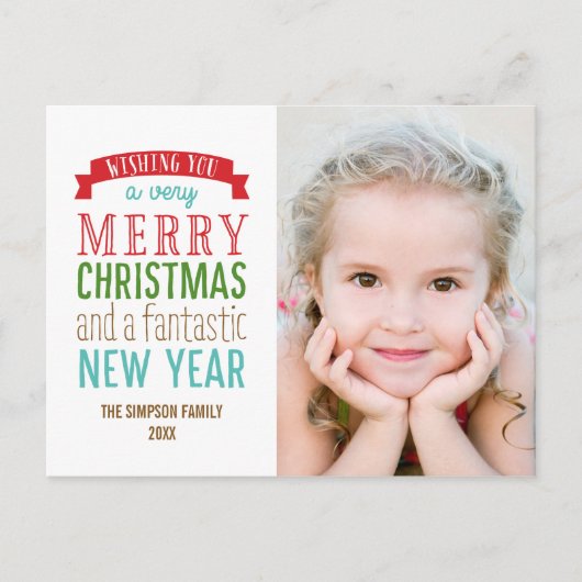 Merry Message Holiday Photo Card Briefkaart - Whit (Voorkant)