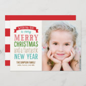 Merry Message Holiday Photo Card - White Feestdagenkaart (Voorkant / Achterkant)