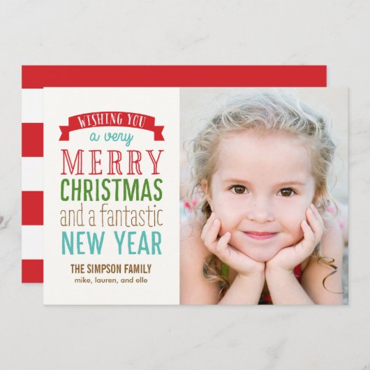 Merry Message Holiday Photo Card - White Feestdagenkaart (Voorkant / Achterkant)