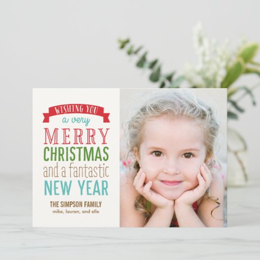Merry Message Holiday Photo Card - White Feestdagenkaart (Staand voorkant)