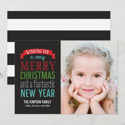 Merry Message Holiday Photo Card - zwart Feestdagenkaart (Voorkant / Achterkant)