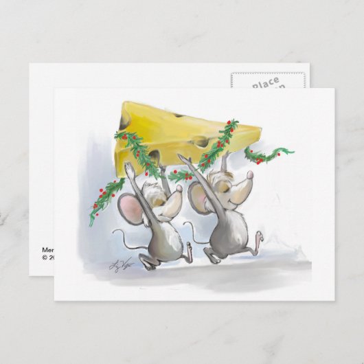 Merry Mice Mic en Mac Holiday Briefkaart (Voorkant / Achterkant)