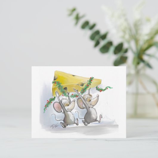 Merry Mice Mic en Mac Holiday Briefkaart (Staand voorkant)