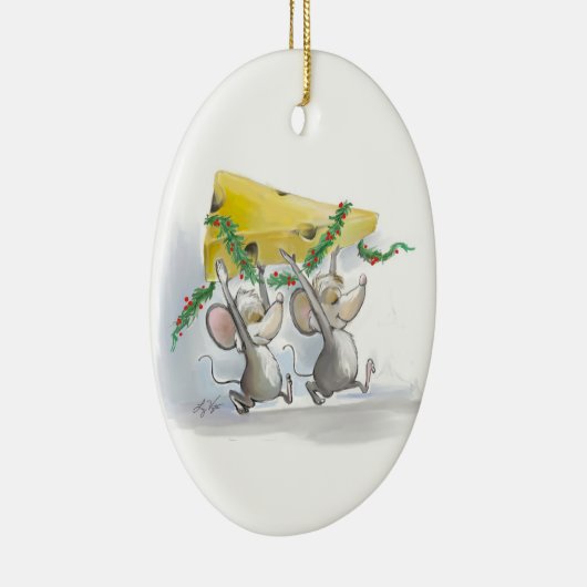 Merry Mice Mic en Mac Oval Ornament (Rechts)