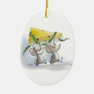 Merry Mice Mic en Mac Oval Ornament
