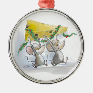 Merry Mice Mic en Mac Round Premium-Ornament Metalen Ornament