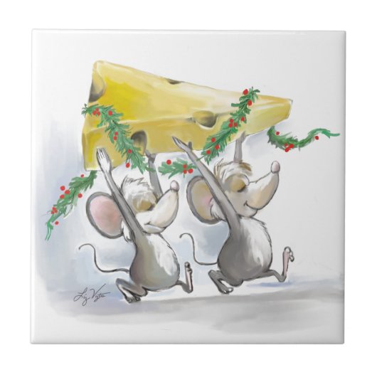 Merry Mice Mic & Mac Holiday Tile Tegeltje (Voorkant)