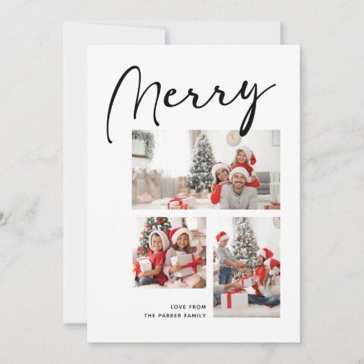 Merry minimalist | Drie-kerstfotocollage Feestdagenkaart (Voorkant)