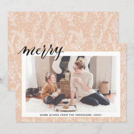 MERRY-minimalist voor Modern Beige Pine Bough Scri Feestdagenkaart