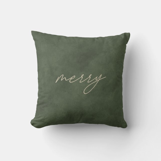 Merry: Minimalistische Dusty Green Velvet kerst  Kussen (Voorkant)
