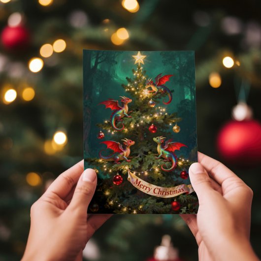 Merry Mischief – Christmas Dragons in the Tree Kaart