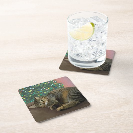 Merry Mischief - Kerst Kat Kartonnen Onderzetters (Insitu)