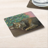 Merry Mischief - Kerst Kat Kartonnen Onderzetters (Schuin)