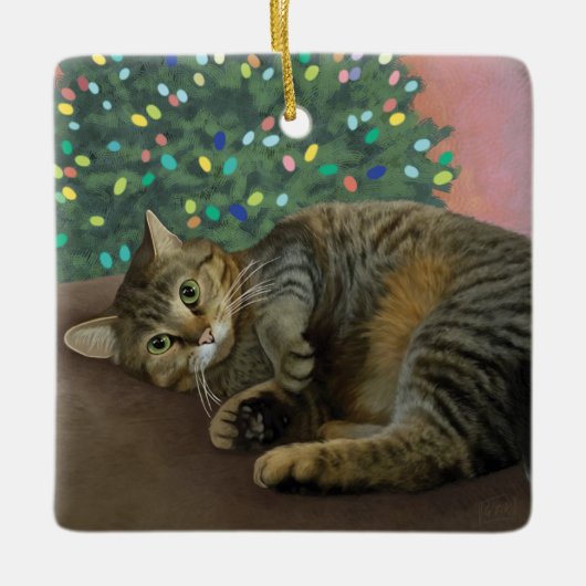 Merry Mischief - Kerst Kat Keramisch Ornament (Voorkant)