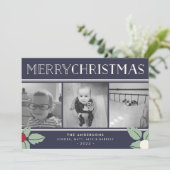 Merry Mistletoe | 3 Foto Collage Holiday Feestdagenkaart (Staand voorkant)