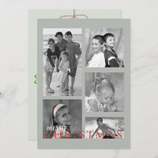 Merry Mistletoe Double Sided Photo Card in grijs Feestdagenkaart (Voorkant / Achterkant)