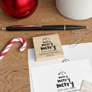Merry Mistletoe Familienaam Kerst Rubber Stamp Rubberstempel