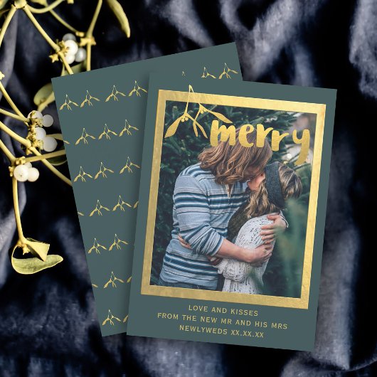 Merry Mistletoe Foto Groene Faux Gold Vakantie Kaa Feestdagenkaart