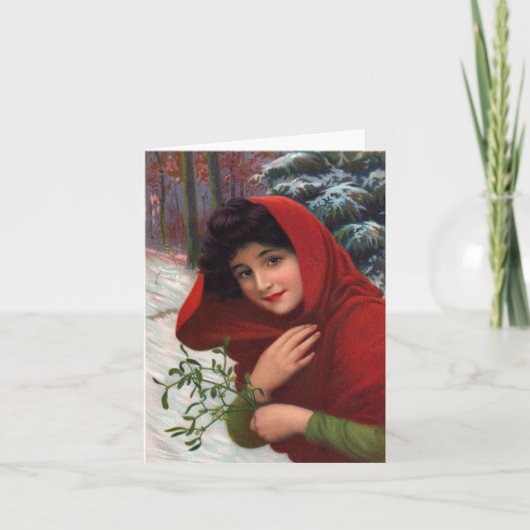 Merry Mistletoe Maiden Feestdagen Kaart (Voorkant)