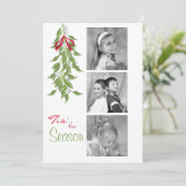 Merry Mistletoe met Red Bow Holiday-fotokaart Feestdagenkaart (Staand voorkant)