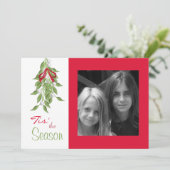 Merry Mistletoe met Red Bow Holiday-fotokaart Feestdagenkaart (Staand voorkant)