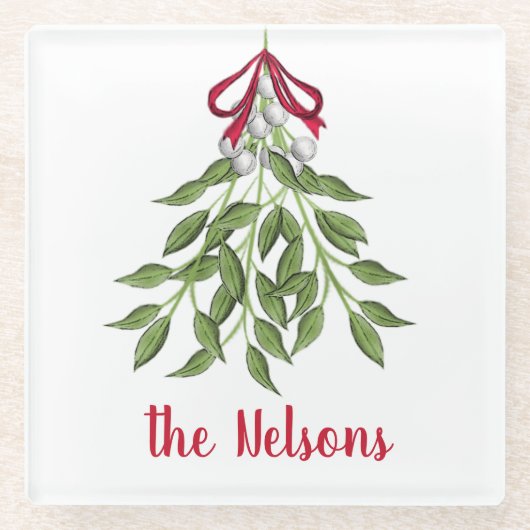 Merry Mistletoe met White Berries Glazen Onderzetter (Voorkant)