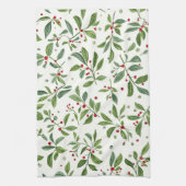 Merry Mistletoe Red Berry Watercolor Christmas Theedoek (Verticaal)