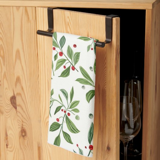 Merry Mistletoe Red Berry Watercolor Christmas Theedoek (Derde Gevouwen)