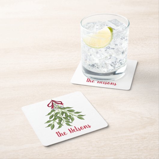 Merry Mistletoe White Berries Square Kartonnen Onderzetters (Insitu)