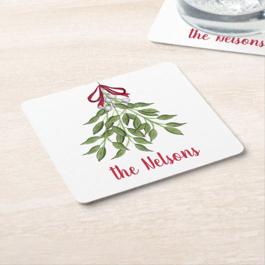 Merry Mistletoe White Berries Square Kartonnen Onderzetters (Schuin)