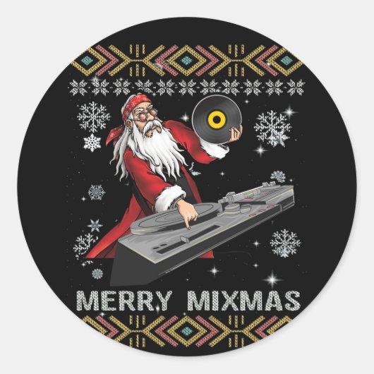 Merry Mixmas Funny Christmas Dj Music Party Ronde Sticker (Voorkant)