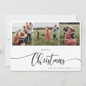 Merry modern Black calligrafie Kerstmis 3 Foto Feestdagenkaart (Voorkant)