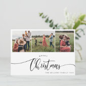 Merry modern Black calligrafie Kerstmis 3 Foto Feestdagenkaart (Staand voorkant)