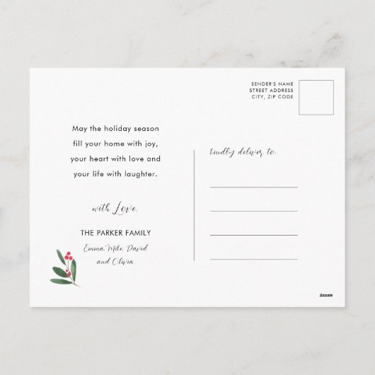 MERRY Modern Black Script Chic Minimalist Photo Feestdagenkaart (Achterkant)