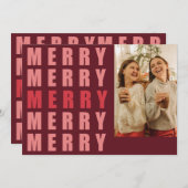 MERRY modern bold red Letter-kerstfoto Feestdagenkaart (Voorkant / Achterkant)
