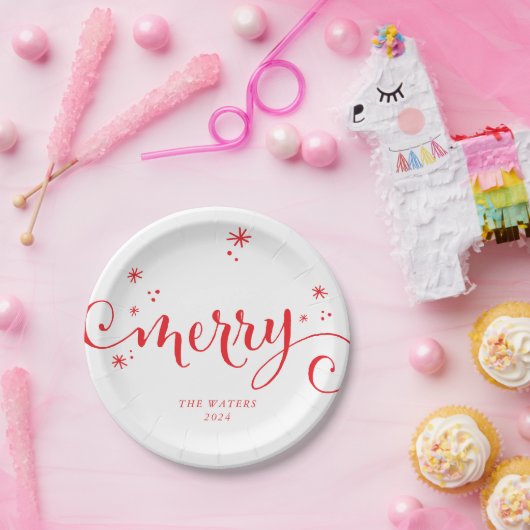 MERRY MODERN feestelijke leuke kalligrafie spranke Papieren Bordje (Feest)