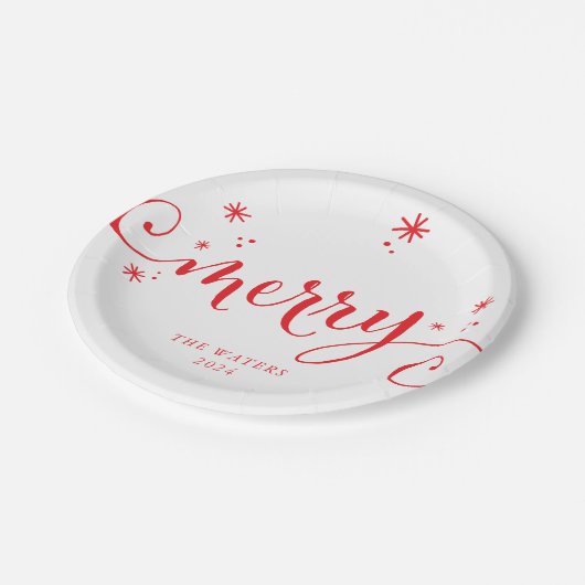 MERRY MODERN feestelijke leuke kalligrafie spranke Papieren Bordje (Gekanteld)